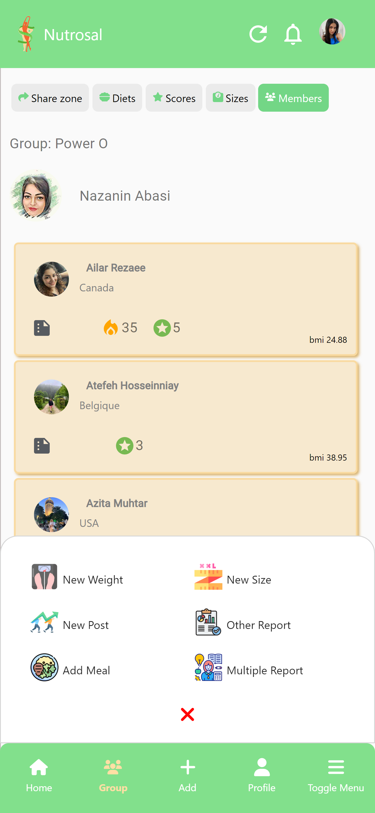 Nutrosal app screen